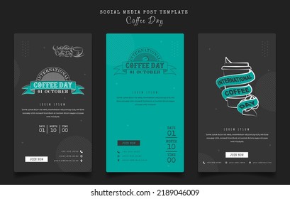 Set of social media post template for international coffee day campaign with line art design