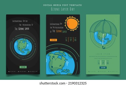 Set of Social media post template for international day for the preservation of the ozone layer