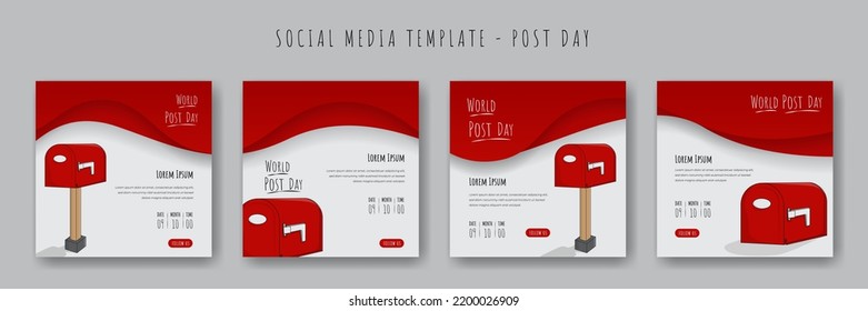 Set of social media post template with little post box design for world post day advertising design