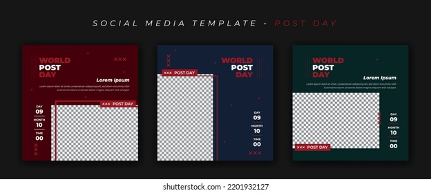 Set of social media post template for world post day campaign in black background design