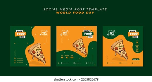 Set of social media post template for world food day in green and yellow abstract background design