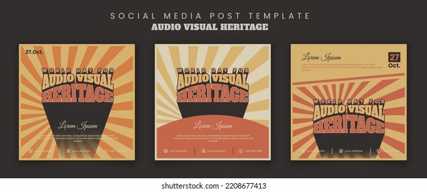 Set of social media post template with retro typography concept for audio visual heritage design