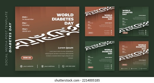 Set of social media post template with simple 3d ornament background design for diabetes day design