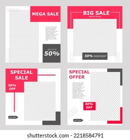 Set of social media post template designs with square shapes. Suitable for social media posts and web ads. Vector illustration.