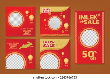 set of social media post template. happy Chinese new year banner design