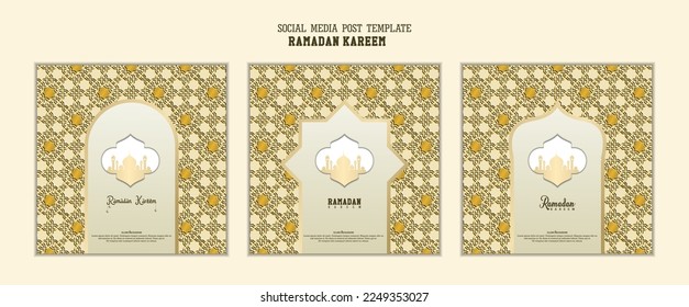 Set of social media post template in square background with simple ornament design for Ramadan Kareem. Good template for islamic celebration design.