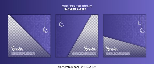 Set of social media post template in square background with simple ornament design for Ramadan Kareem and eid mubarak