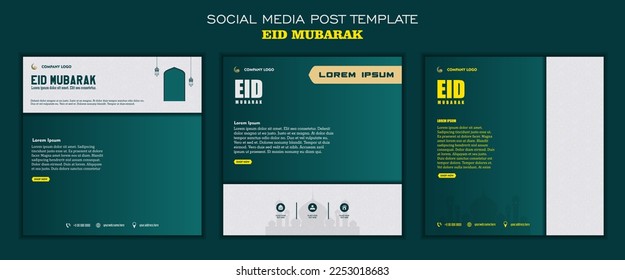 Set of social media post template, square background with white color and simple ornament design for islamic party