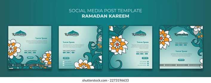 Set Set sozialer Medien-Post-Vorlage für Rmadan Kareem mit floralem Hintergrund-Design