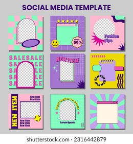 Conjunto de plantillas de publicaciones en medios sociales con estilo retro vintage