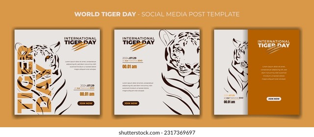 Set of social media post template with tiger and white background for international tiger day design