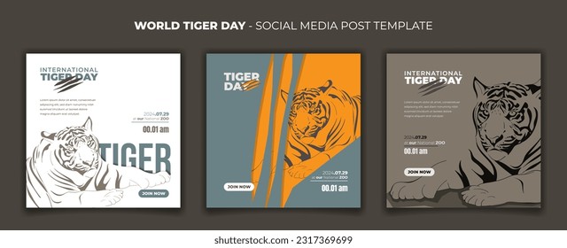 Set of social media post template for international tiger day design