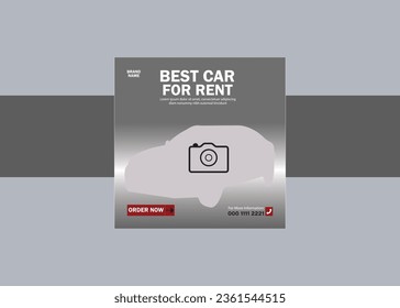 Conjunto de diseño de plantillas de publicación de medios sociales para alquiler de coches o autoservicios. Banner promocional moderno con lugar para la foto. Usable para medios sociales, banner y sitio web. 