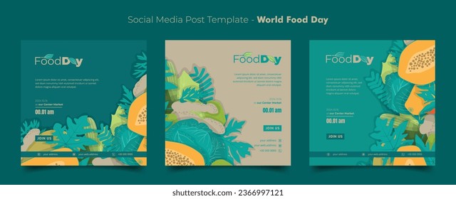 Set of social media post template with flat vegetables design for world food day campaign
