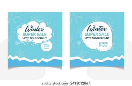 Conjunto de plantillas de publicación de medios sociales para diseño de venta de invierno con diseño de fondo blanco y azul