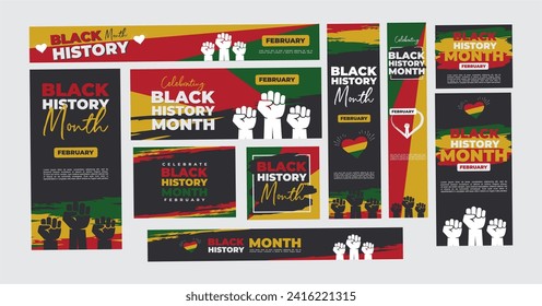 Set of social media post template for Black History month. Black history month African American history celebration, African American History. Celebrated annual.