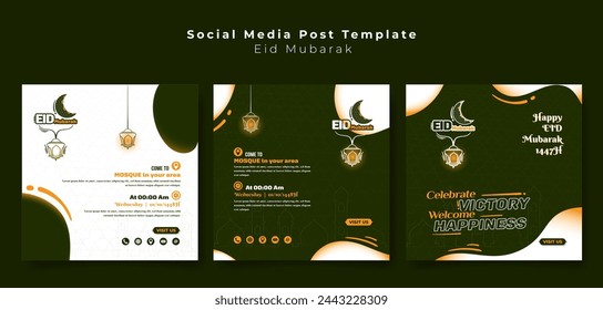 Conjunto de plantillas de publicación de medios sociales con contorno de diseño ornamental de linterna y luna para eid mubarak o ramadan kareem.