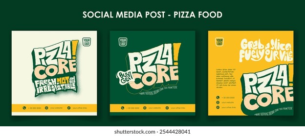 Set of social media post template for fast food advertisement with green, yellow and white background. Pizza street food background template