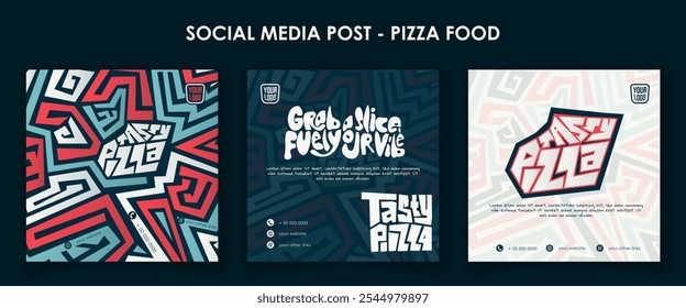 Set of social media post template of street food design with street background style. pizza fast food campaign template design