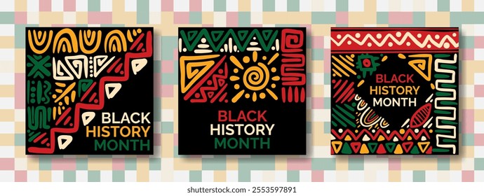 Set of Social media post template for Black History month. Black history month African American history celebration  Celebrated annual. 