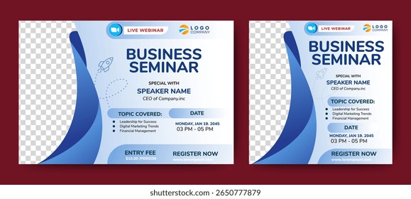 Set of social media post template for Business webinar, Marketing Webinar, Online education and other seminars. background