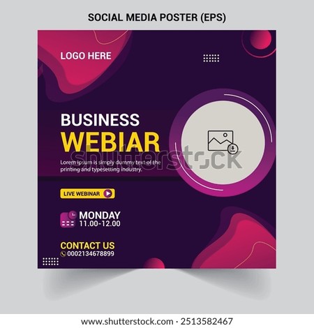 Set of social media post template for Business Webinar ,and social media Marketing Webinar, and seminars with  minimalist background.
new creative
