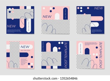 A set of social media post templates. For personal and business accounts. Blue and rose background with geometric elements. Promotion Brand Fashion. Stories. Streaming