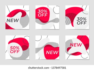 A set of social media post templates. For personal and business accounts.A set of abstract backgrounds with geometric elements and patterns in three colors. Promotion Brand Fashion. Stories. Streaming