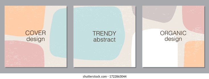 Set of social media post templates with minimal abstract organic shapes composition in trendy contemporary collage style, can be used also as flyer, card, brochure, cover etc
