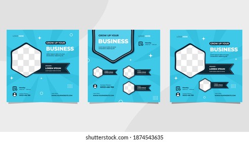 Set of social media post templates for Business webinar, Online Education and Other Seminars on blue background and ribbon vector illustration