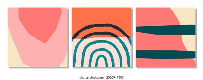 Set of social media post templates with abstract organic shapes composition in contemporary collage minimal style, vector illustration