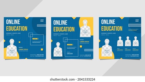 Set of social media post templates on minimalistic blue background. Suitable for Online Education, Business Webinars, and Other Seminars