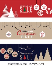 Conjunto de plantillas de publicación de medios sociales para marketing digital y promoción de ventas en navidad y año nuevo. publicidad de moda. Ofrecer banners de medios sociales