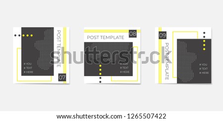 Set for social media post templates. For personal and business accounts. White background with geometric elements in black and yellow colors.