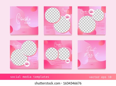 Set of Social Media post valentine day promotion with modern background