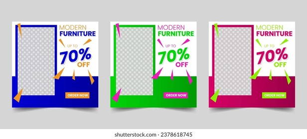 Set of social media post vector template. social media template for modern furniture
