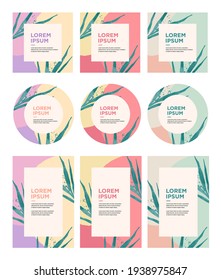 Set of social media post and web internet ads design templates. Abstract creative backgrounds in minimal trendy style with copy space.	