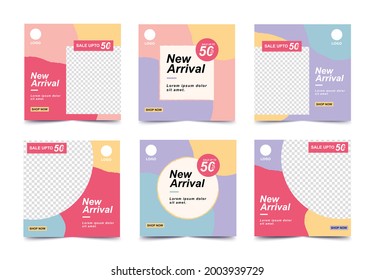 Set of social media post and web internet ads design templates. Abstract creative backgrounds in minimal trendy style with copy space.	