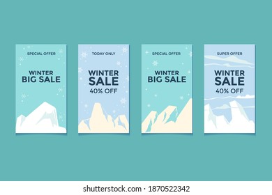 Set of Social Media Post Winter Sale Vector Illustration