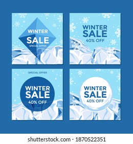 Set of Social Media Post Winter Sale Vector Illustration