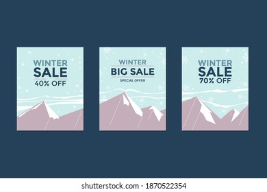 Set of Social Media Post Winter Sale Vector Illustration