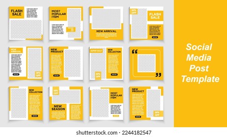 Set of Social Media Post, Yellow background color with stripe line shape. Suitable for social media post and web internet ads. Vector illustration with photo college