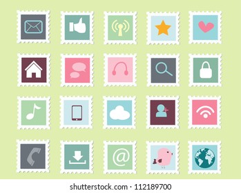 set of social media postage stamp icon collection