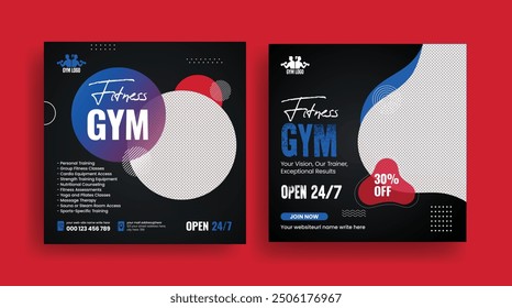 Set of social media posts banner for Gym and fitness workout, sports training, yoga class web banner template and 
promotional marketing advertising design