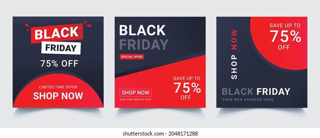 Set of social media posts, red and black gradients sale banners.
Minimalistic abstract design for social media, ads, promo posters.
Black friday business offer template design