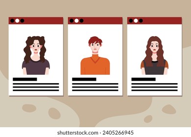 Set of social media profile templates with people avatars. Vector illustration