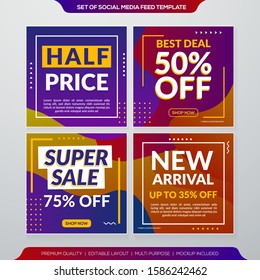 set of social media promotion post template design with modern concept and abstract style
