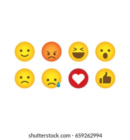 Set of social media reactions. Cute emoticons.