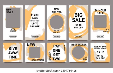 Set of social media sale banner for mobile app.
Stories and post templates for special offer and discount promotion.
Abstract pattern frame layout for web, fashion photo product and online shop.