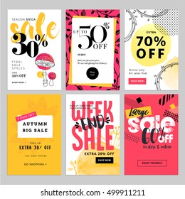 Set of social media sale banners and ads web templates. Vector illustrations for website and mobile website banners, posters, email and newsletter designs, ads, coupons, promotional material.